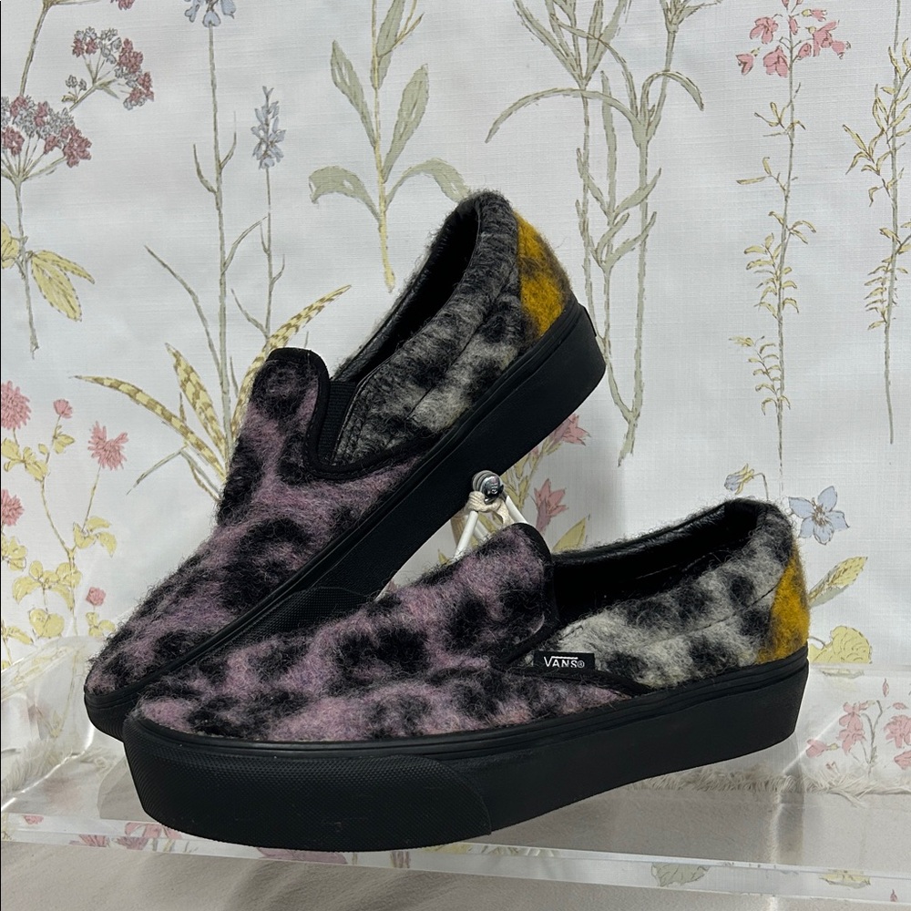 Vans Women's Fuzzy Leopard Slip-On Sneakers - Pink and Yellow